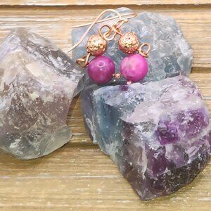Sugilite and Copper Electroplated Lava Rock Drop Earrings